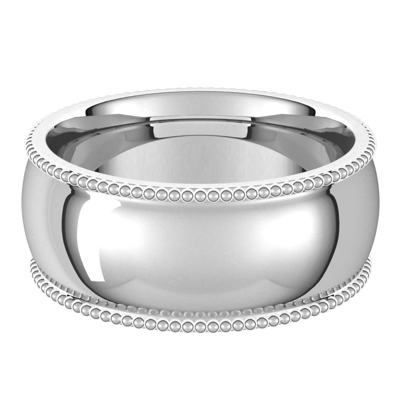 Sterling-Silver-8mm-Half-Round-Comfort-Fit-Beaded-Edge-Wedding-Band-Horizontal-View