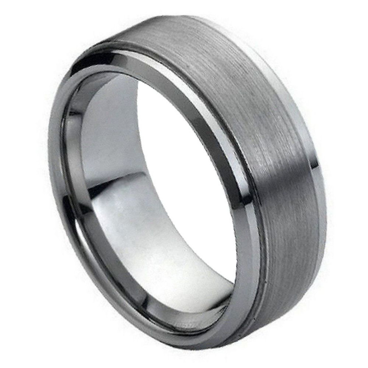 Tungsten-Ring-Flat-Brushed-Center-with-Polished-Stepdown-Edges-9mm-Wedding-Band-Full-View Tungsten-Ring-Flat-Brushed-Center-with-Polished-Stepdown-Edges-9mm-Wedding-Band-Full-View