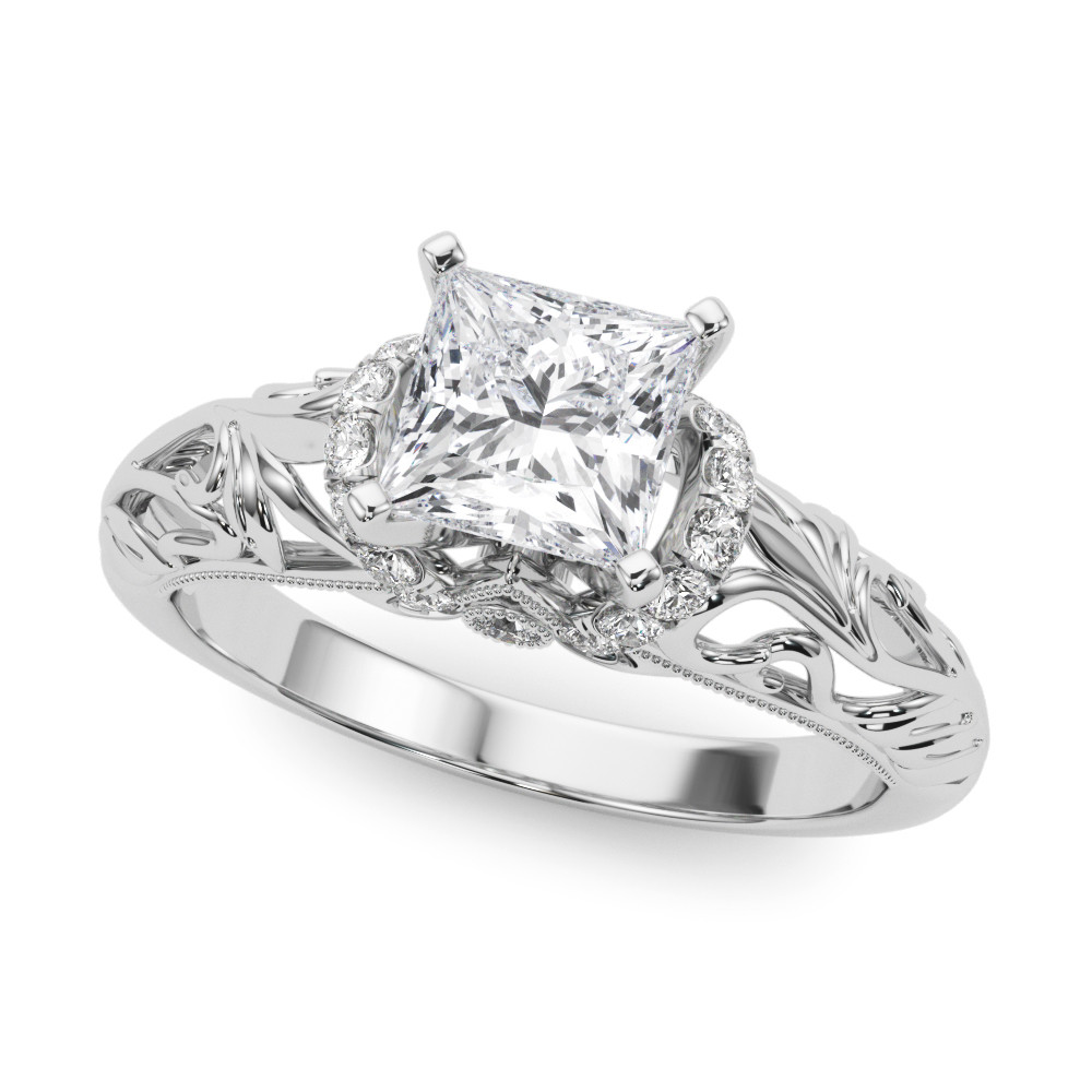 Princess DIAMOND リングpt850 Princess Cut Diamond Engagement Ring Floral Openwork Design 1/2