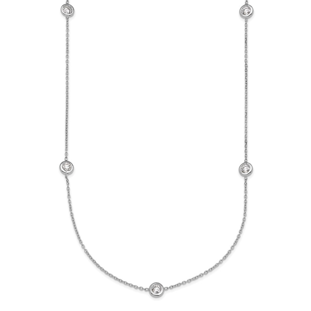 Platinum Diamond Necklace with Bezel Set Diamond Accent Stations in 16'' 18'' and 20'' Lengths