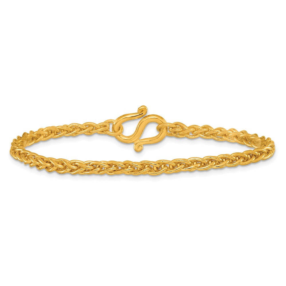 Solid 24K Gold 4.0mm or 5.2mm Width Wheat Style Chain Bracelet 7.5