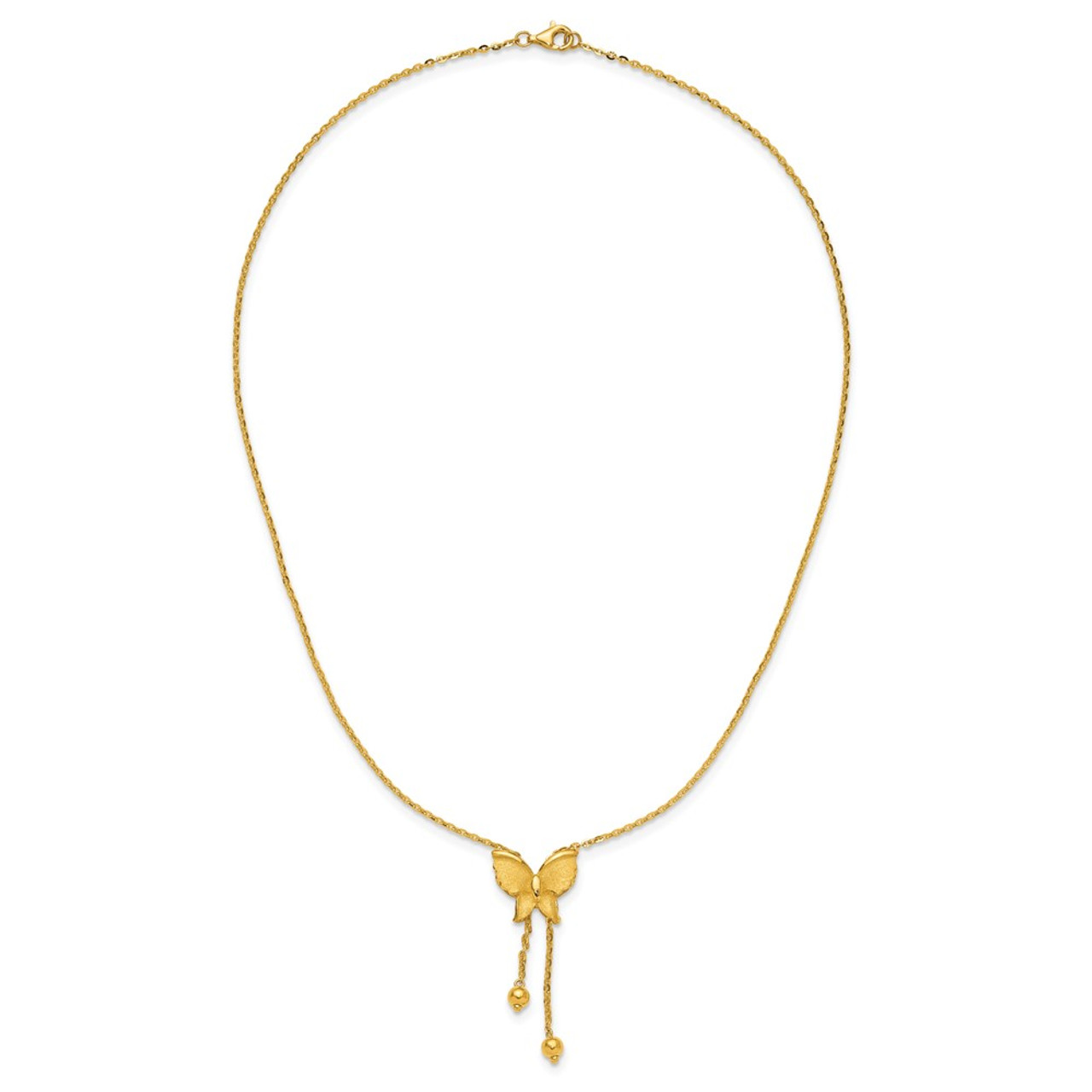 Solid 24K Gold Polished and Textured Butterfly Lariat 18'' Inch Necklace