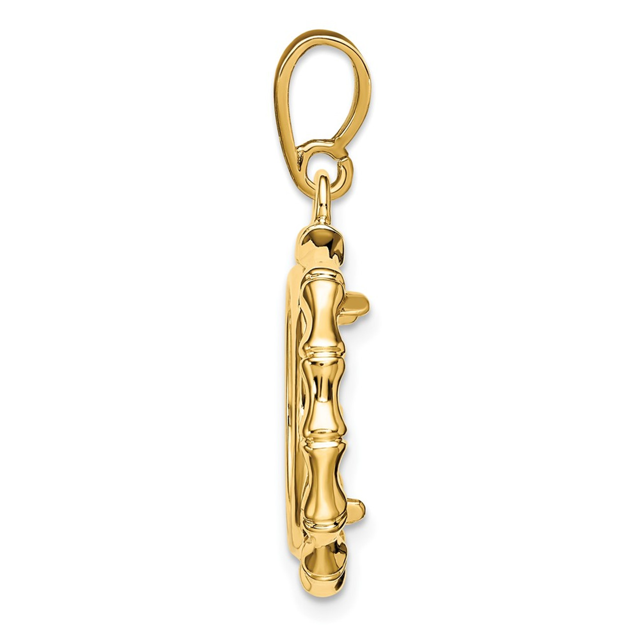 Wideband Distinguished Gold Coin Bezel Pendant Mounting - 14 18 22 27 Coin Size in mm - 14K Yellow Gold - Polished Bamboo - Prong Set Type with Bail