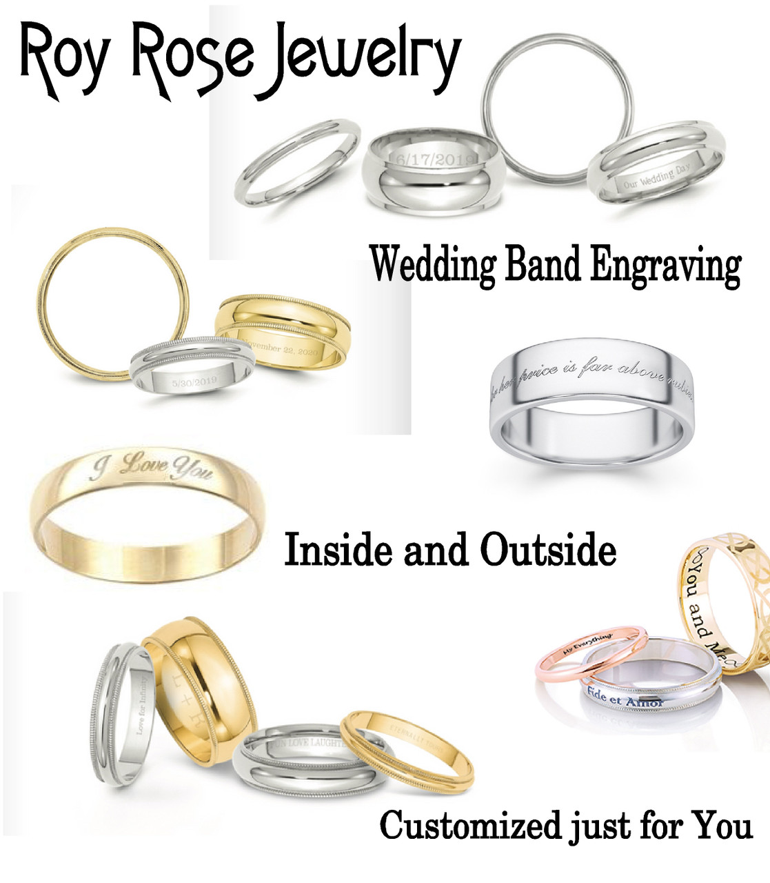 10K Solid Yellow Gold Standard Comfort Fit Wedding Bands with Free Inside Ring Engraving 2mm 3mm 4mm 5mm 6mm 7mm 8mm Widths