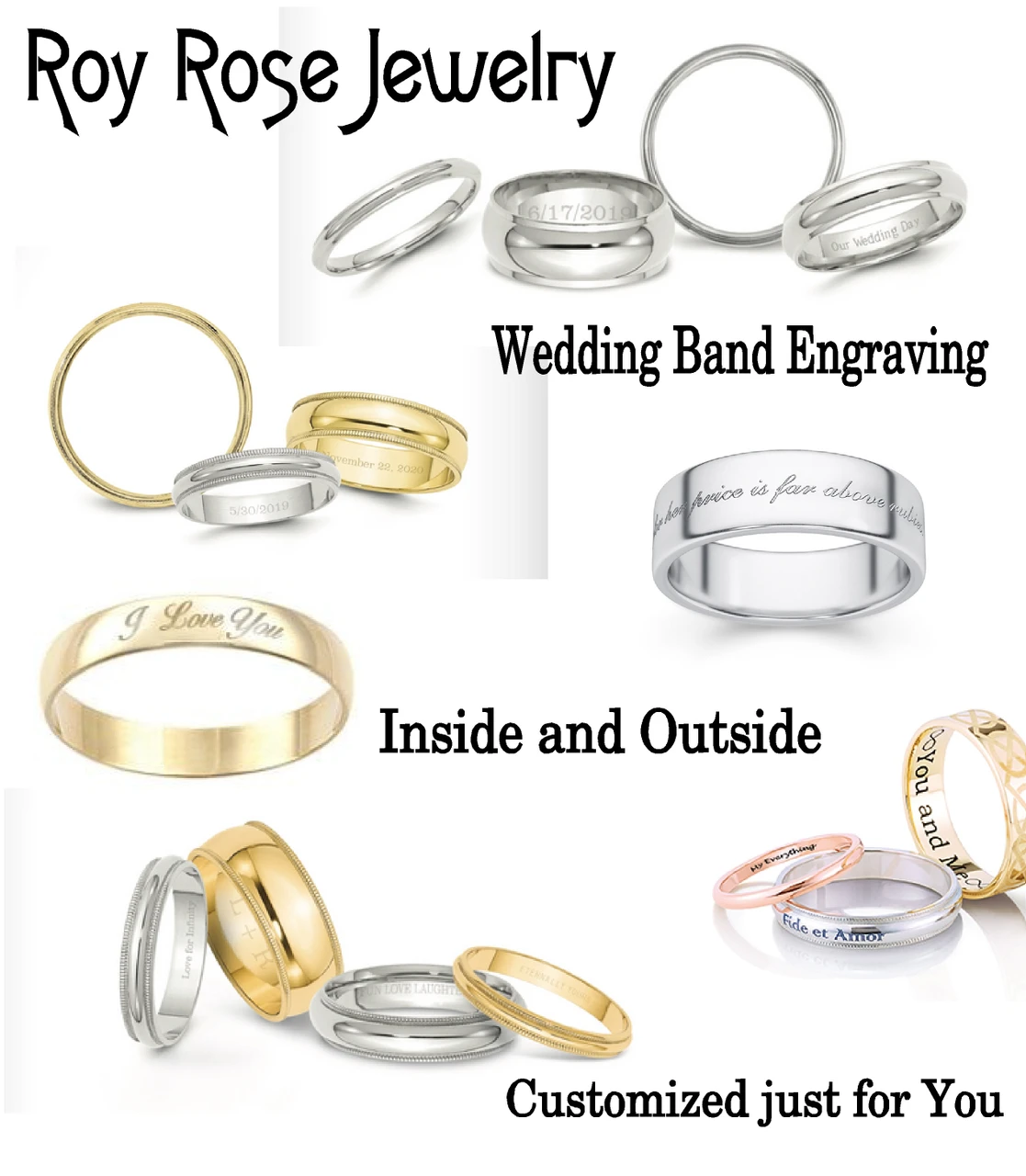 Solid Sterling Silver Flat Step Down Edge Design Wedding Bands 4mm 5mm 6mm 7mm 8mm - with Optional Custom Engraving