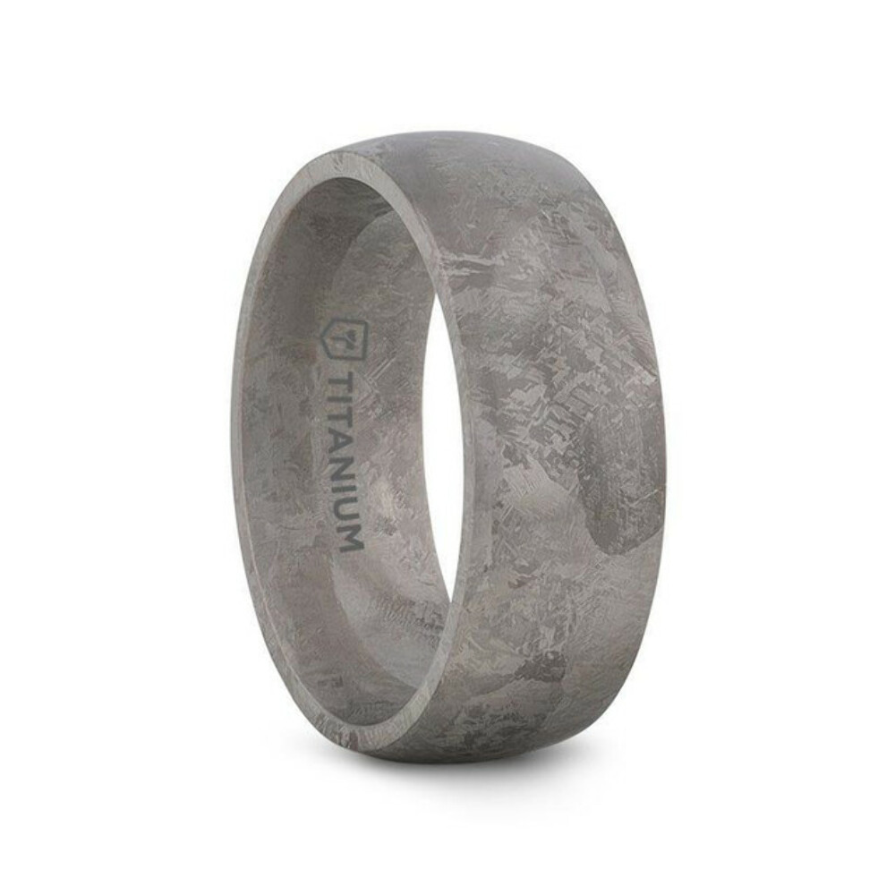 Mens Domed Titanium with Meteorite Pattern Wedding Ring - 8mm Wide - Style name: MAGELLANIC