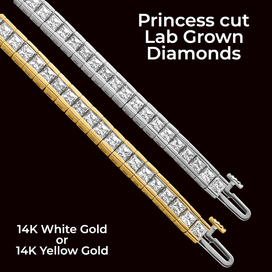 Lab Grown Princess Diamond Tennis Bracelet in 14K White or Yellow Gold for Women - VS1/F and VS2-SI1/G Clarity Color