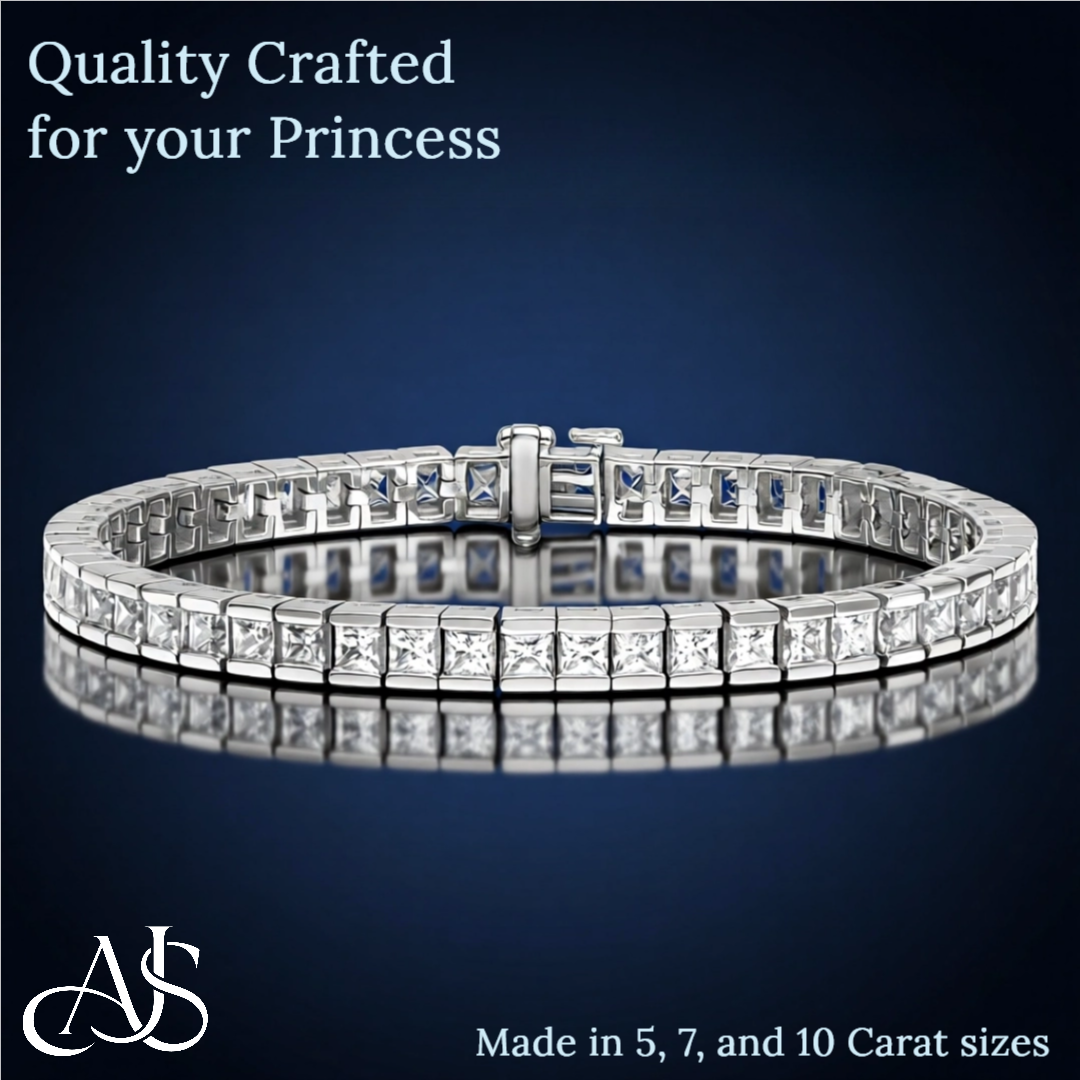 Lab Grown Princess Diamond Tennis Bracelet in 14K White or Yellow Gold for Women - VS1/F and VS2-SI1/G Clarity Color