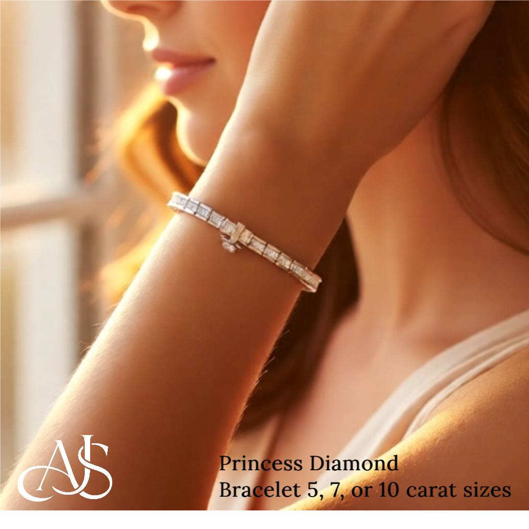 Lab Grown Princess Diamond Tennis Bracelet in 14K White or Yellow Gold for Women - VS1/F and VS2-SI1/G Clarity Color