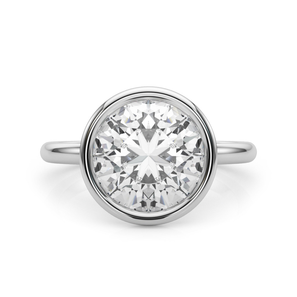 Roy Rose Jewelry 14K White Gold 2 Carat Round Diamond Solitaire Bezel Set Engagement Ring - Modern Minimalist Bridal Setting - Secure Bezel Design With Ring Size 4 - 10