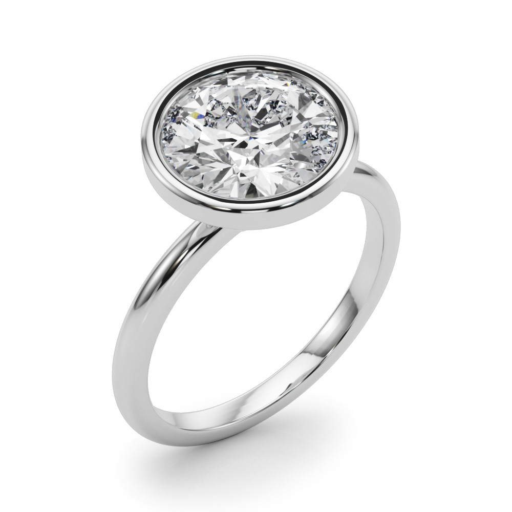 Roy Rose Jewelry 18K White Gold 2 Carat Round Diamond Solitaire Bezel Set Engagement Ring - Modern Minimalist Bridal Setting - Secure Bezel Design With Ring Size 4 - 10