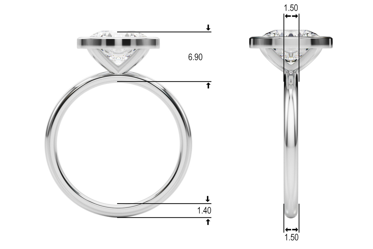 Roy Rose Jewelry 18K White Gold 3 Carat Round Diamond Solitaire Bezel Set Engagement Ring - Modern Minimalist Bridal Setting - Secure Bezel Design With Ring Size 4 - 10