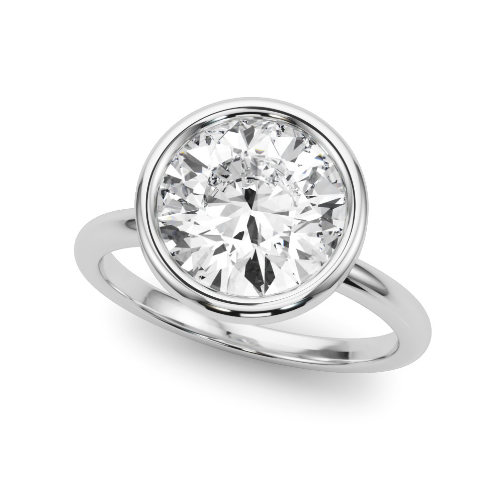 Roy Rose Jewelry 18K White Gold 3 Carat Round Diamond Solitaire Bezel Set Engagement Ring - Modern Minimalist Bridal Setting - Secure Bezel Design With Ring Size 4 - 10
