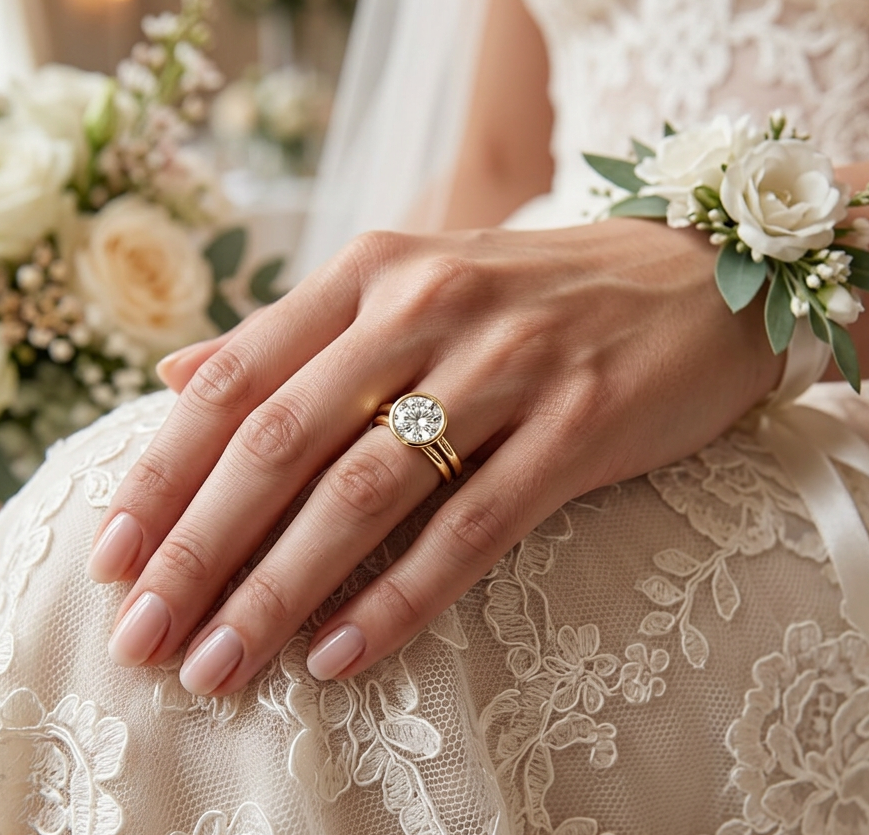 Roy Rose Jewelry 18K White Gold 3 Carat Round Diamond Solitaire Bezel Set Engagement Ring - Modern Minimalist Bridal Setting - Secure Bezel Design With Ring Size 4 - 10