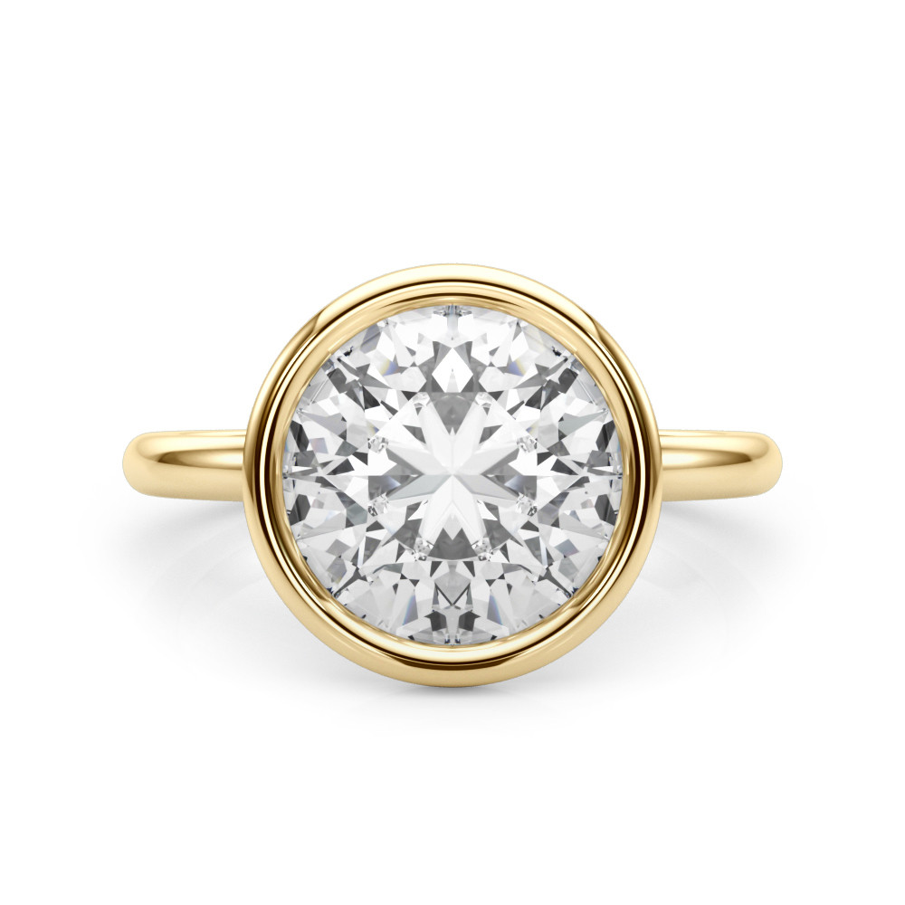 Roy Rose 18K Yellow Gold 3 Carat Round Diamond Solitaire Bezel Set Engagement Ring - Modern Minimalist Bridal Setting - Secure Bezel Design With Ring Size 4 - 10