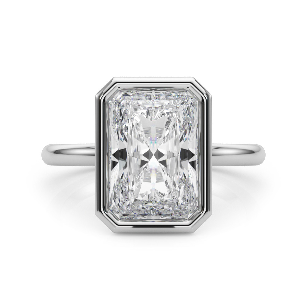 Roy Rose Jewelry 14K White Gold 3 Carat Radiant Cut Diamond Solitaire Bezel Set Engagement Ring - Modern Minimalist Bridal Setting - Secure Bezel Design With Ring Size 4 - 10