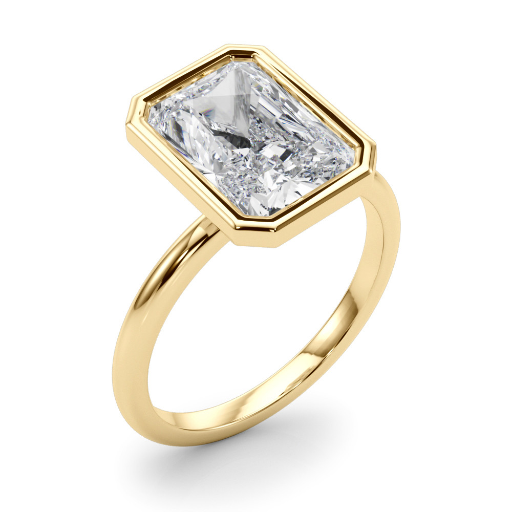 Roy Rose Jewelry 18K Yellow Gold 3 Carat Radiant Diamond Solitaire Bezel Set Engagement Ring - Modern Minimalist Bridal Setting - Secure Bezel Design With Ring Size 4 - 10