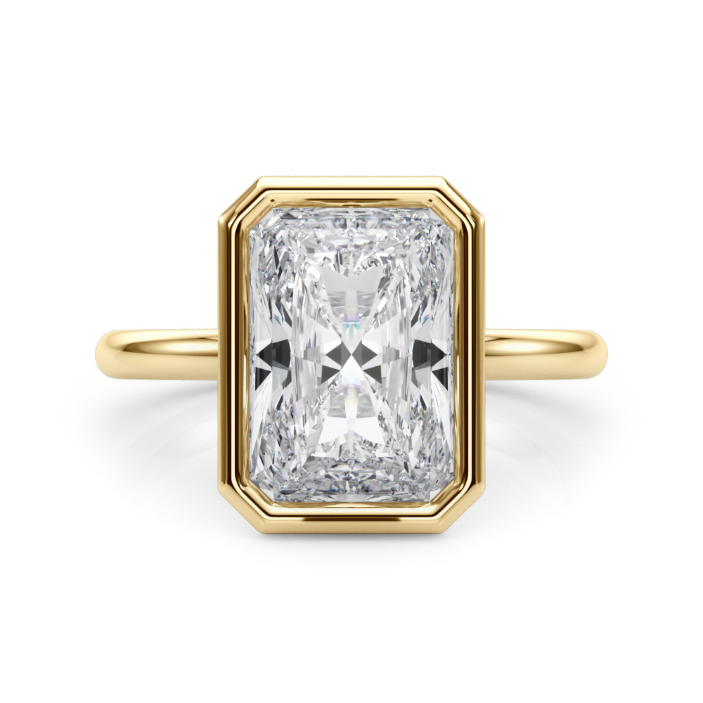 Roy Rose Jewelry 14K Yellow Gold 3 Carat Radiant Diamond Solitaire Bezel Set Engagement Ring - Modern Minimalist Bridal Setting - Secure Bezel Design With Ring Size 4 - 10