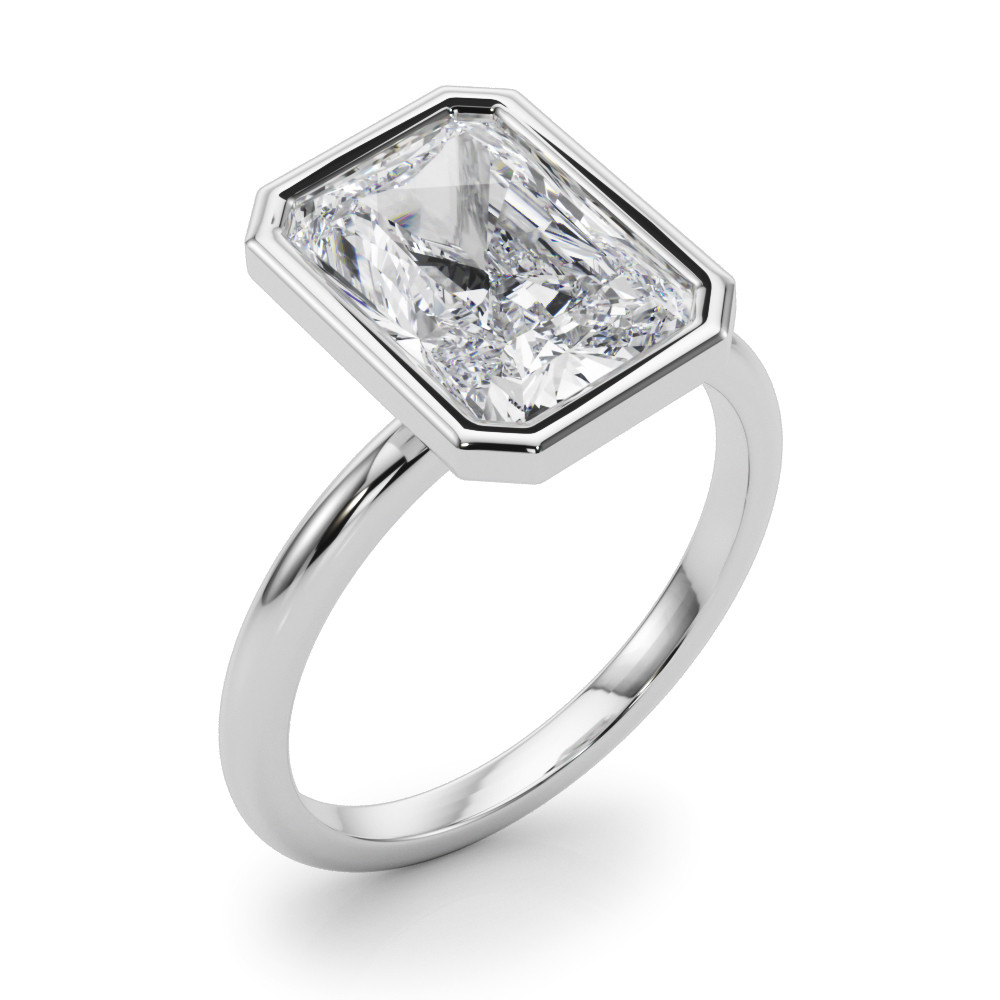 Roy Rose Jewelry 18K White Gold 3 Carat Radiant-cut Diamond Solitaire Bezel Set Engagement Ring - Modern Minimalist Bridal Setting - Secure Bezel Design With Ring Size 4 - 10