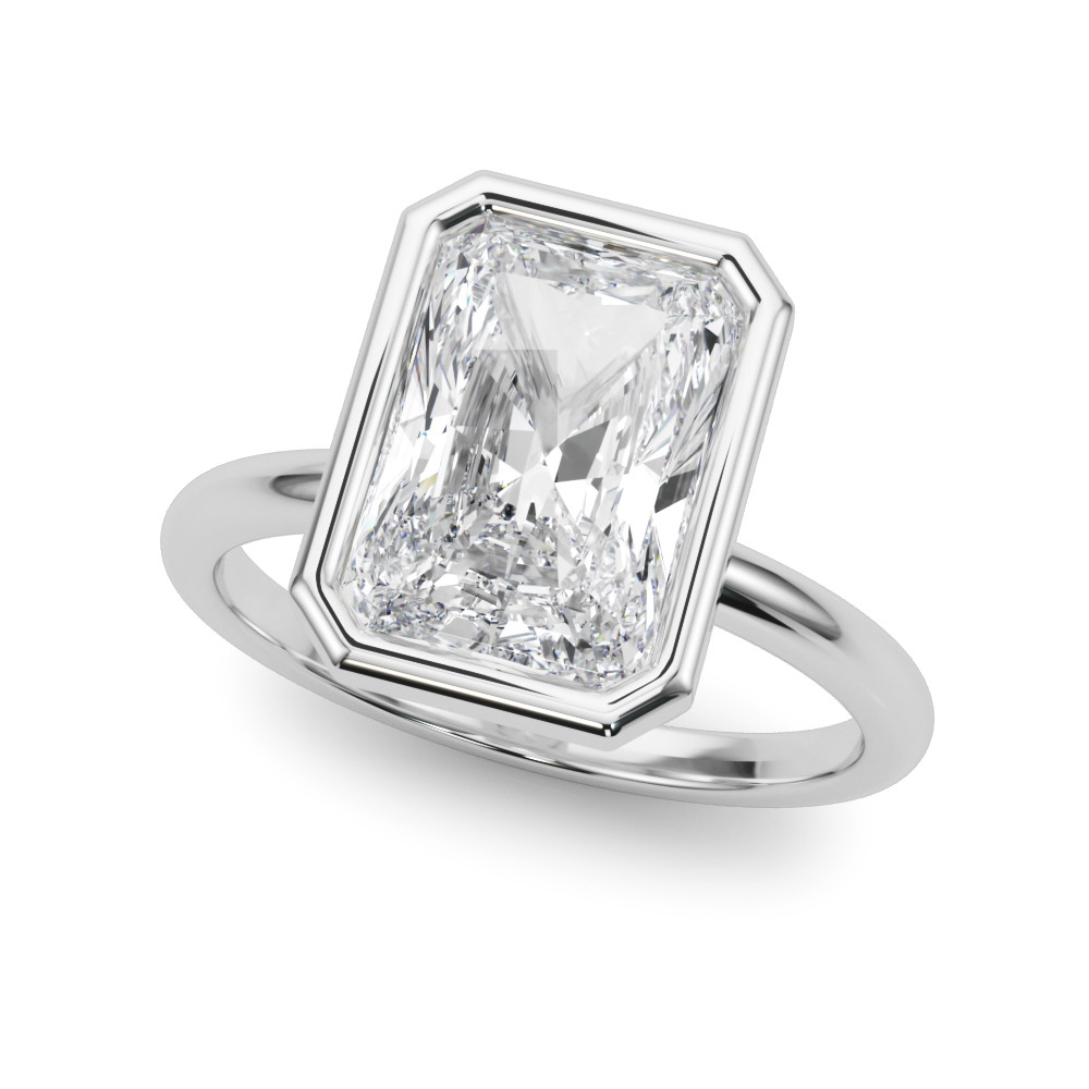 Roy Rose Jewelry 18K White Gold 3 Carat Radiant-cut Diamond Solitaire Bezel Set Engagement Ring - Modern Minimalist Bridal Setting - Secure Bezel Design With Ring Size 4 - 10