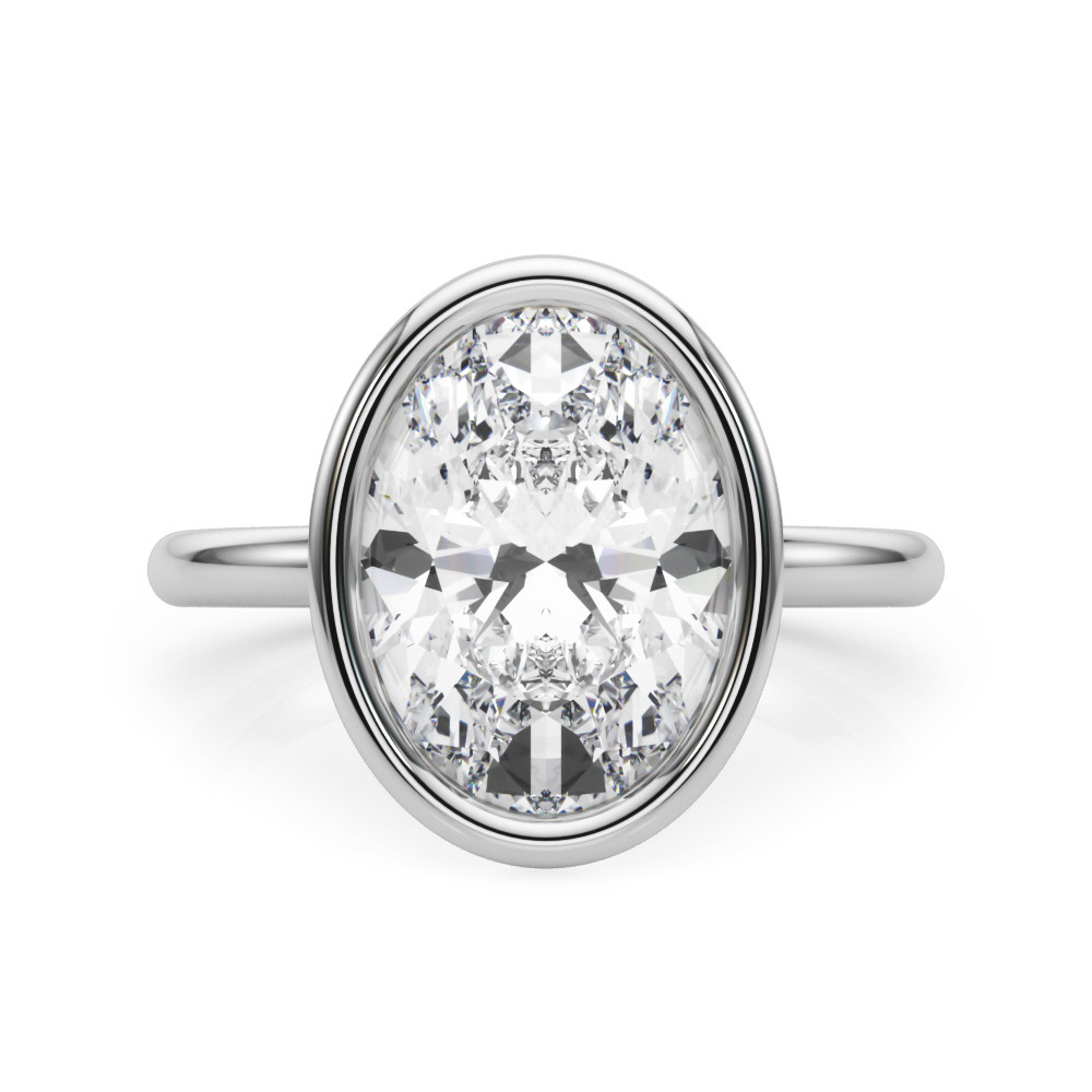 Roy Rose Jewelry 14K White Gold 2 Carat Oval Diamond Solitaire Bezel Set Engagement Ring - Modern Minimalist Bridal Setting - Secure Bezel Design With Ring Size 4 - 10