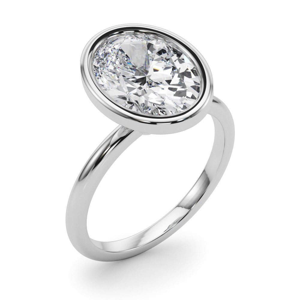 Roy Rose Jewelry 18K White Gold 2 Carat Oval Diamond Solitaire Bezel Set Engagement Ring - Modern Minimalist Bridal Setting - Secure Bezel Design With Ring Size 4 - 10