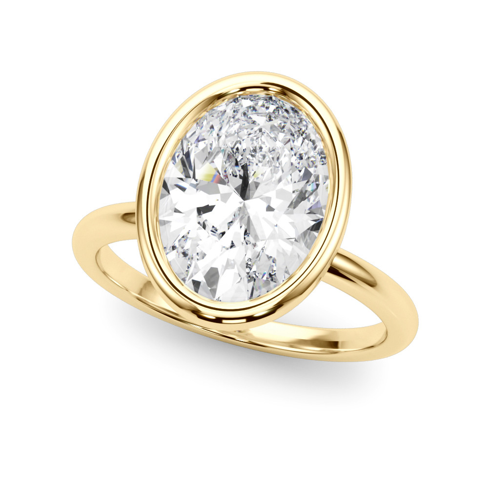 Roy Rose Jewelry 14K Yellow Gold 3 Carat Oval Diamond Solitaire Bezel Set Engagement Ring - Modern Minimalist Bridal Setting - Secure Bezel Design With Ring Size 4 - 10