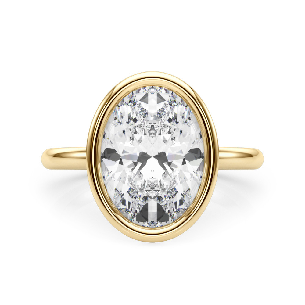 Roy Rose Jewelry 14K Yellow Gold 3 Carat Oval Diamond Solitaire Bezel Set Engagement Ring - Modern Minimalist Bridal Setting - Secure Bezel Design With Ring Size 4 - 10