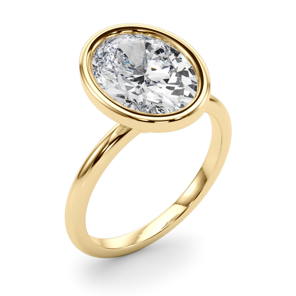 Roy Rose Jewelry 18K Yellow Gold 3 Carat Oval Diamond Solitaire Bezel Set Engagement Ring - Modern Minimalist Bridal Setting - Secure Bezel Design With Ring Size 4 - 10