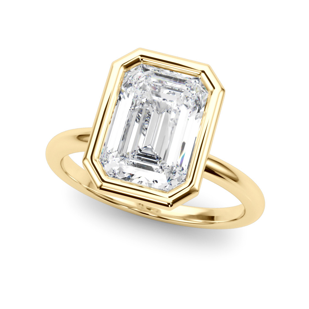 Roy Rose Jewelry 14K Yellow Gold 2 Carat Emerald Diamond Solitaire Bezel Set Engagement Ring - Modern Minimalist Bridal Setting - Secure Bezel Design With Ring Size 4 - 10
