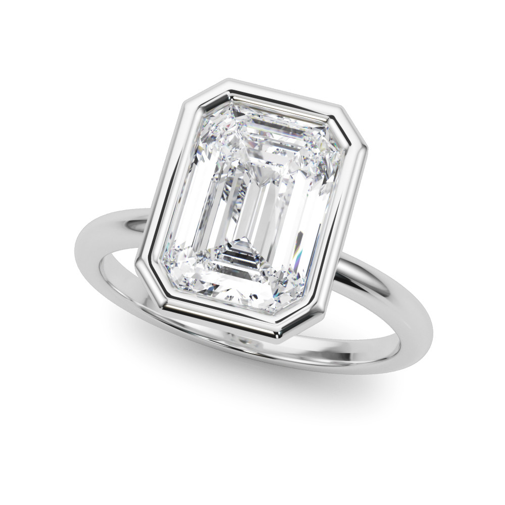 Roy Rose Jewelry 950 Platinum 2 Carat Emerald Diamond Solitaire Bezel Set Engagement Ring - Modern Minimalist Bridal Setting - Secure Bezel Design With Ring Size 4 - 10