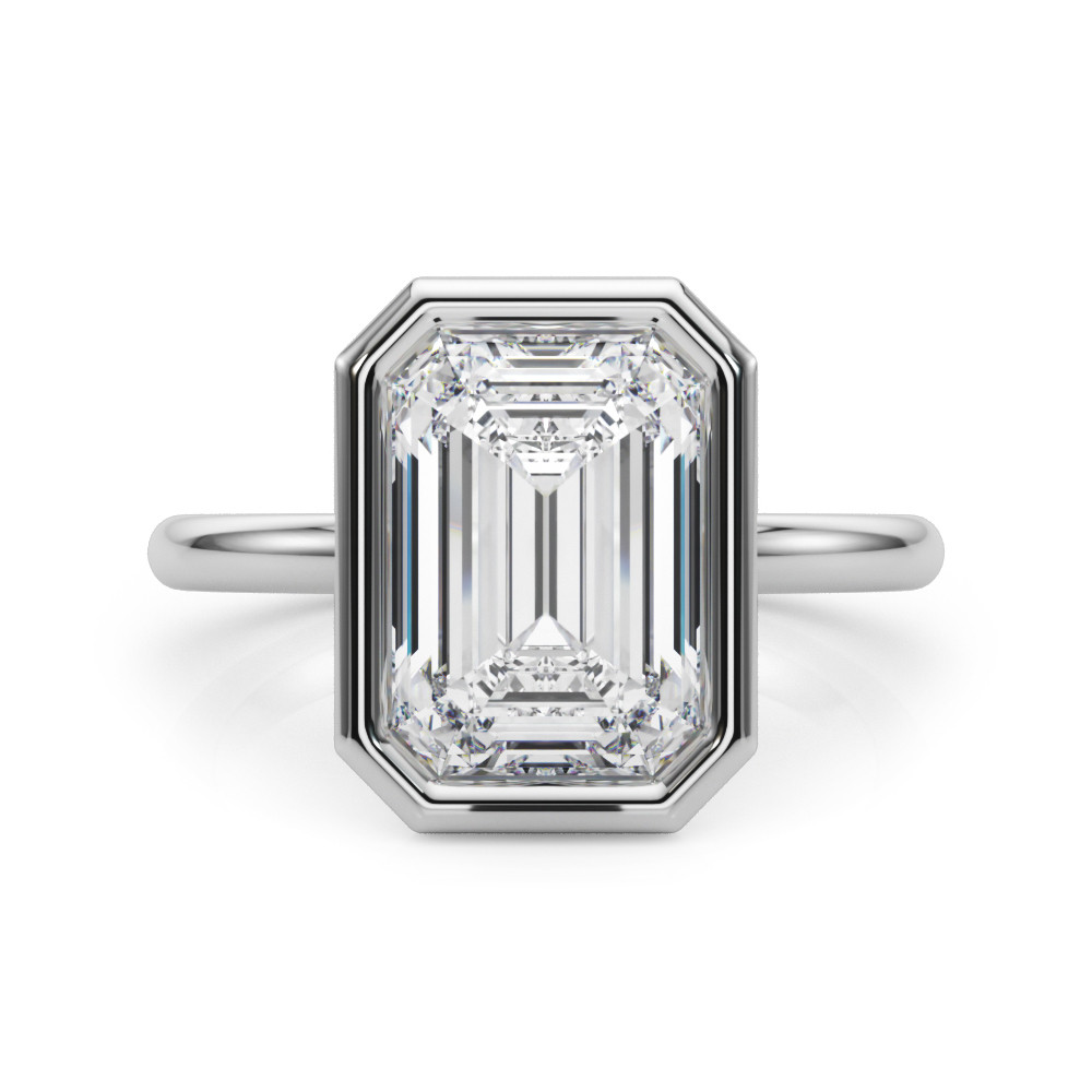 Roy Rose Jewelry 14K White Gold 3 Carat Emerald Diamond Solitaire Bezel Set Engagement Ring - Modern Minimalist Bridal Setting - Secure Bezel Design With Ring Size 4 - 10