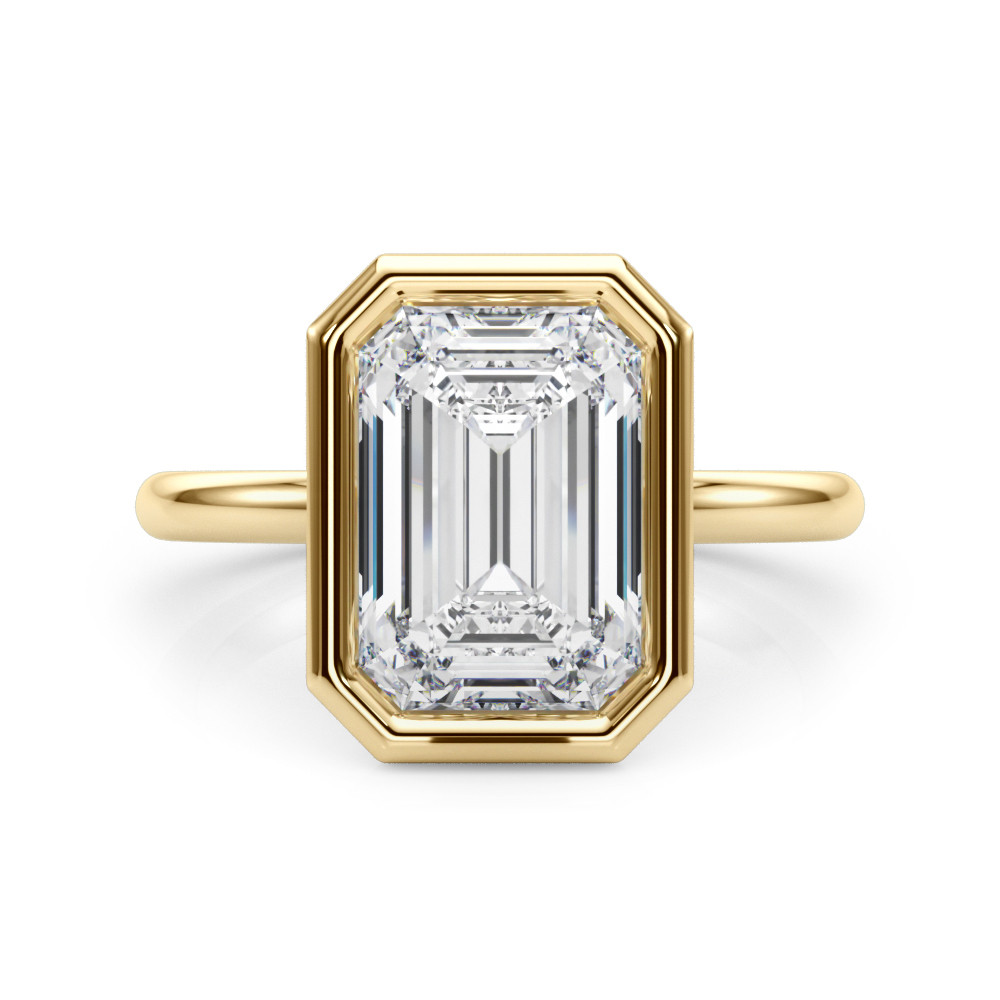 Roy Rose Jewelry 14K Yellow Gold 3 Carat Emerald Diamond Solitaire Bezel Set Engagement Ring - Modern Minimalist Bridal Setting - Secure Bezel Design With Ring Size 4 - 10