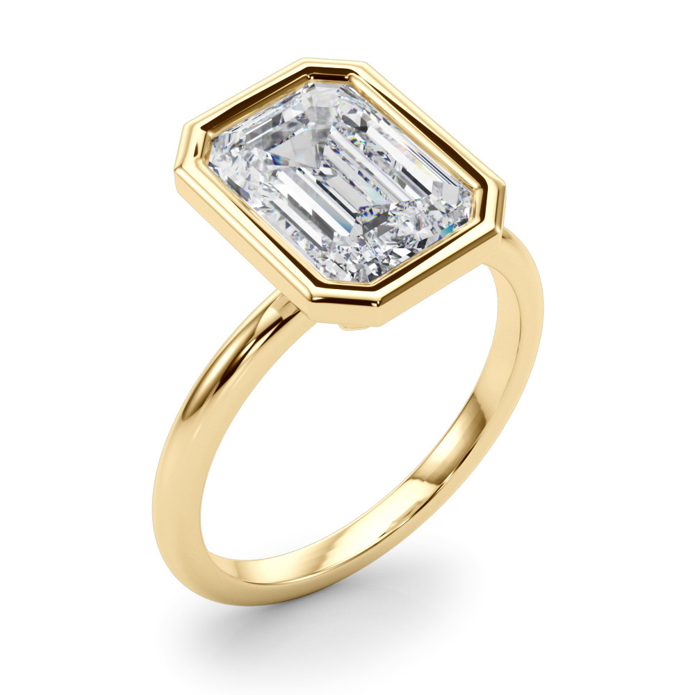 Roy Rose Jewelry 18K Yellow Gold 3 Carat Emerald Diamond Solitaire Bezel Set Engagement Ring - Modern Minimalist Bridal Setting - Secure Bezel Design With Ring Size 4 - 10