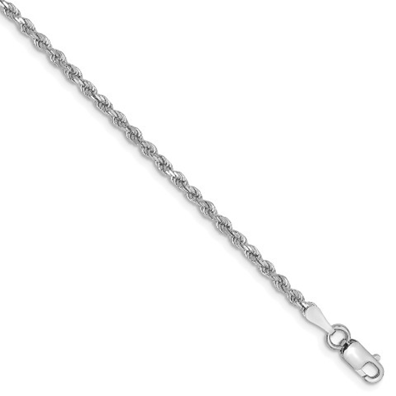 14K White Gold 2mm Diamond-cut Rope Chain Anklet Bracelet - Length 9'' inches - (C64-310)