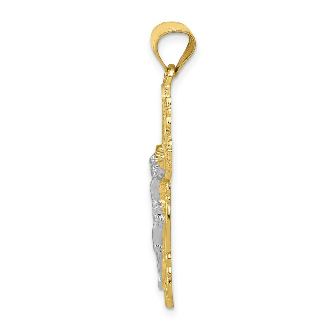 10K Yellow Gold & Rhodium Crucifix Pendant - (A81-733)