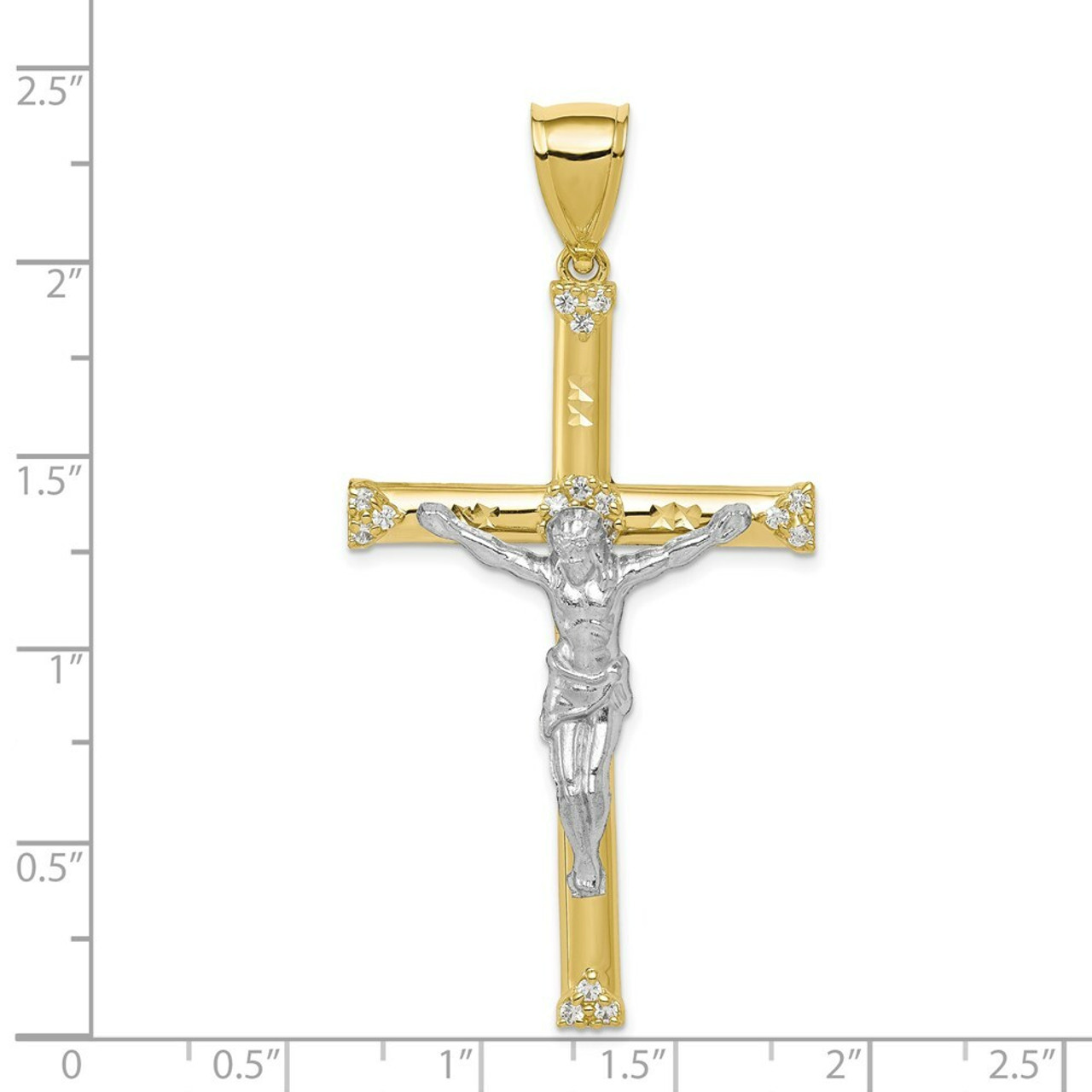 10K Yellow Gold CZ Crucifix Pendant - (A81-737)