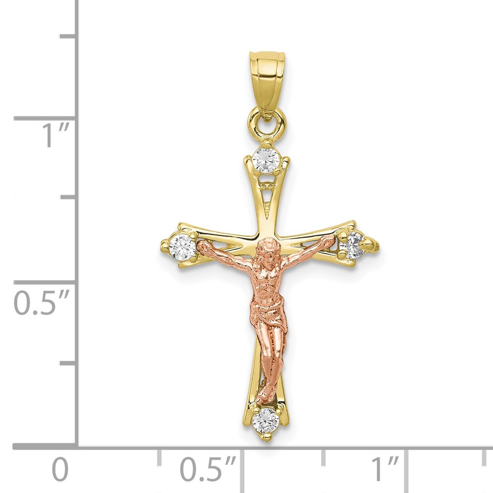 10K Two-tone Gold CZ Crucifix Pendant - (A81-758) - Roy Rose Jewelry