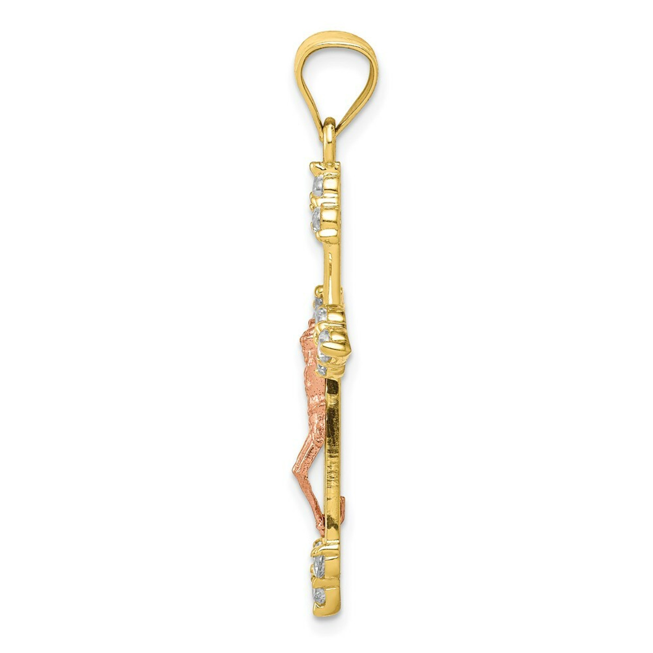 10K Two-tone Gold CZ Crucifix Pendant - (A81-803)