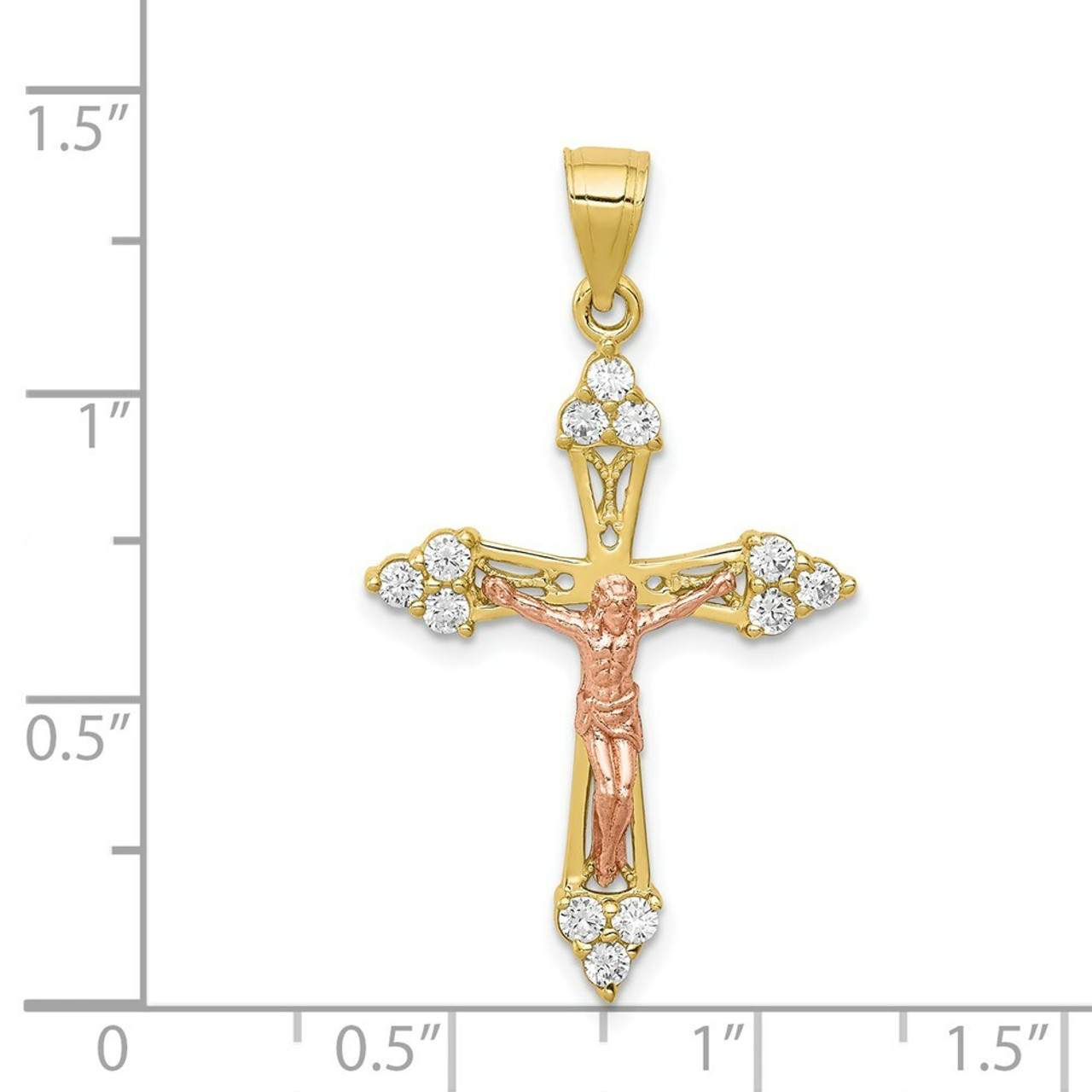 10K Two-tone Gold CZ Crucifix Pendant - (A81-803)