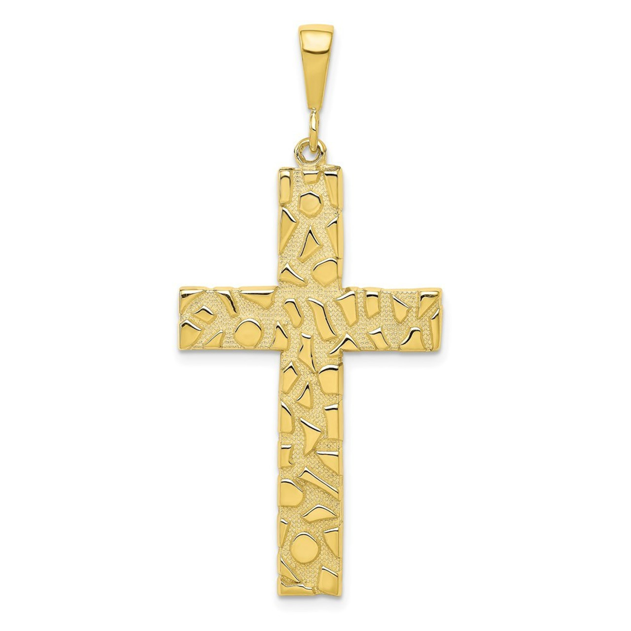10K Yellow Gold Polished Nugget Cross Pendant - (A81-832)