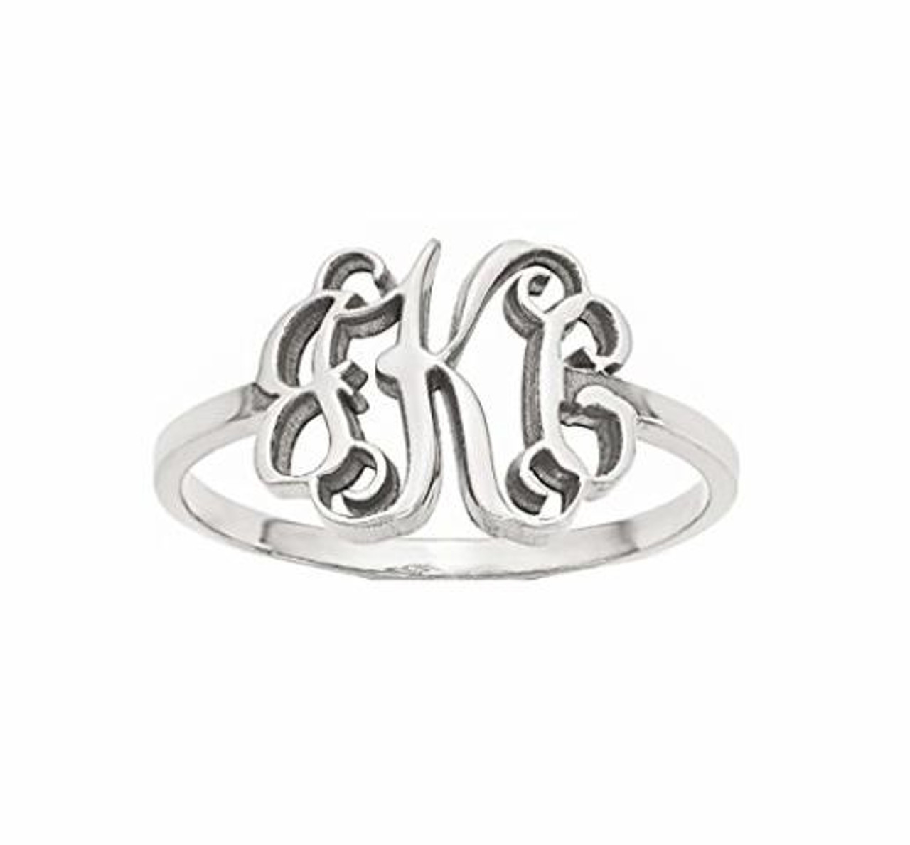 10K White Gold Script Monogram Ring - Custom Made with Three Initials - Size 5 - (C34-908)