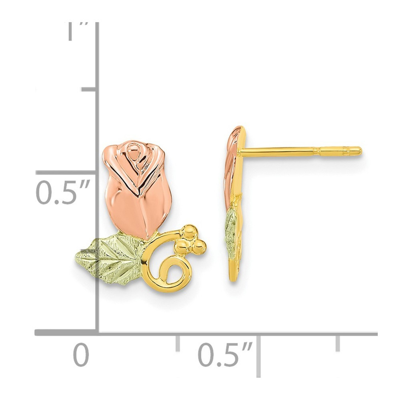 10k Tri-Color Gold Black Hills Gold Rose Post Earrings - (B36-188)