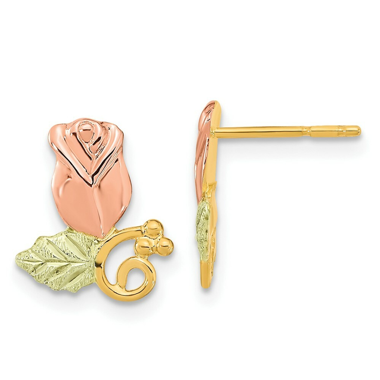 10k Tri-Color Gold Black Hills Gold Rose Post Earrings - (B36-188)