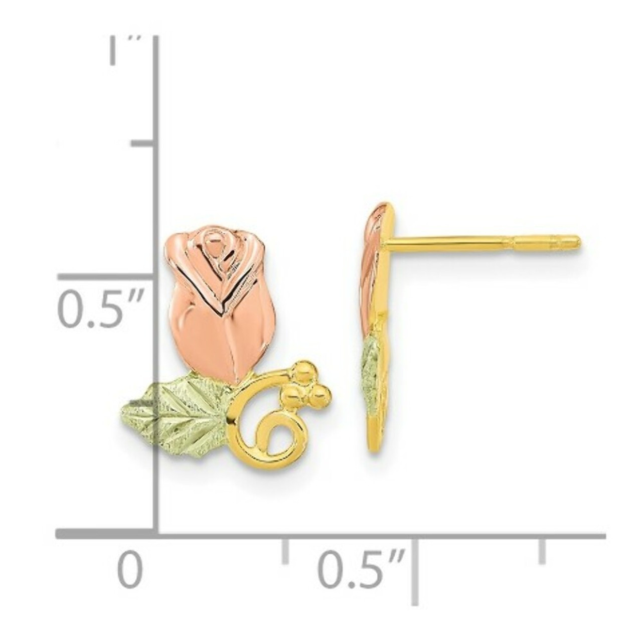10k Tri-Color Gold Black Hills Gold Rose Post Earrings - (B36-188)