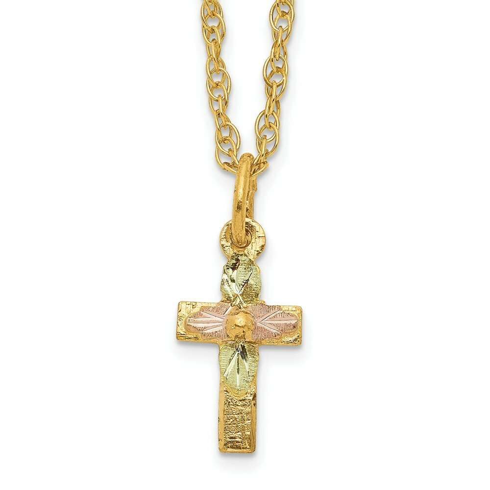 10k Tri-Color Gold Black Hills Gold Cross Necklace - length: 18