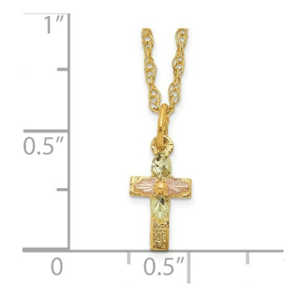 10k Tri-Color Gold Black Hills Gold Cross Necklace - length: 18