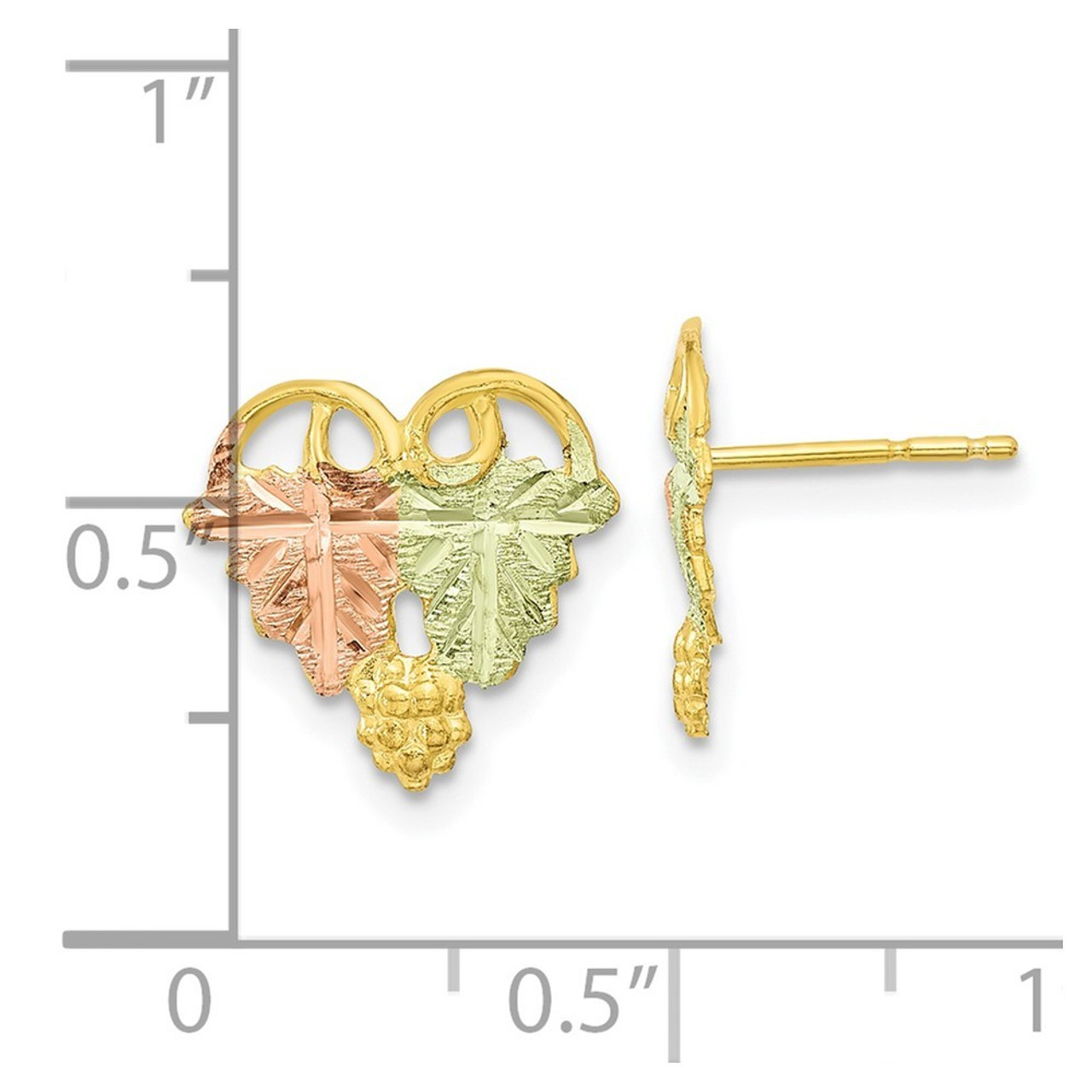 10k Tri-Color Gold Black Hills Gold Post Earrings - (B36-190)