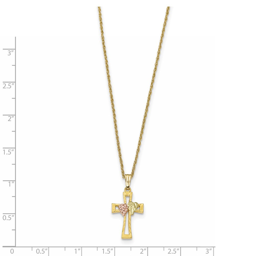 10k Tri-Color Gold Black Hills Gold Crucifix Necklace - length: 18