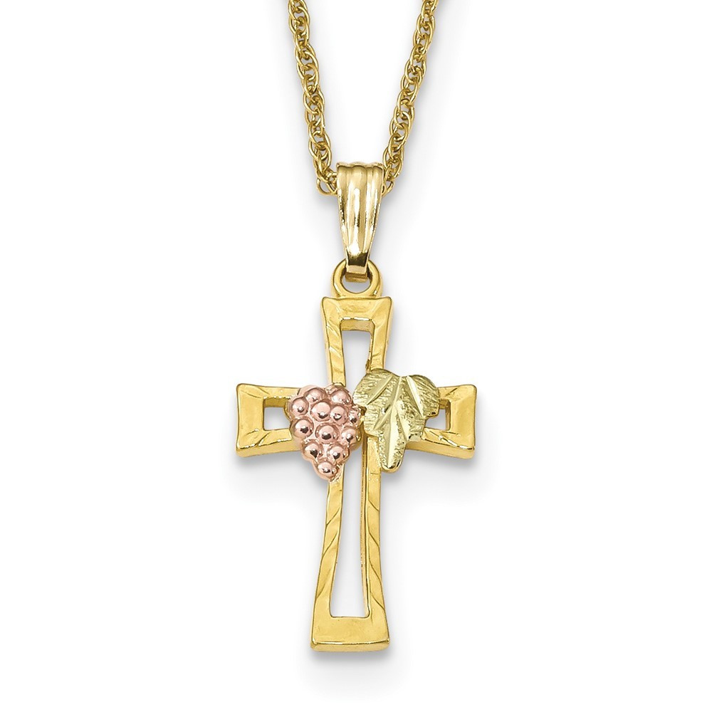 10k Tri-Color Gold Black Hills Gold Crucifix Necklace - length: 18